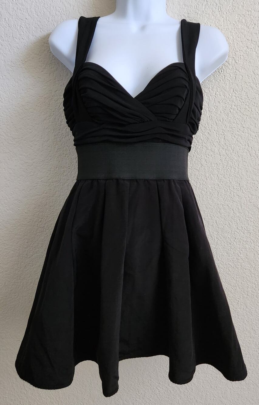 A.B.S. Allen Schwartz Black Crisscross Pleated Bodice Fit N Flare Mini Dress 2